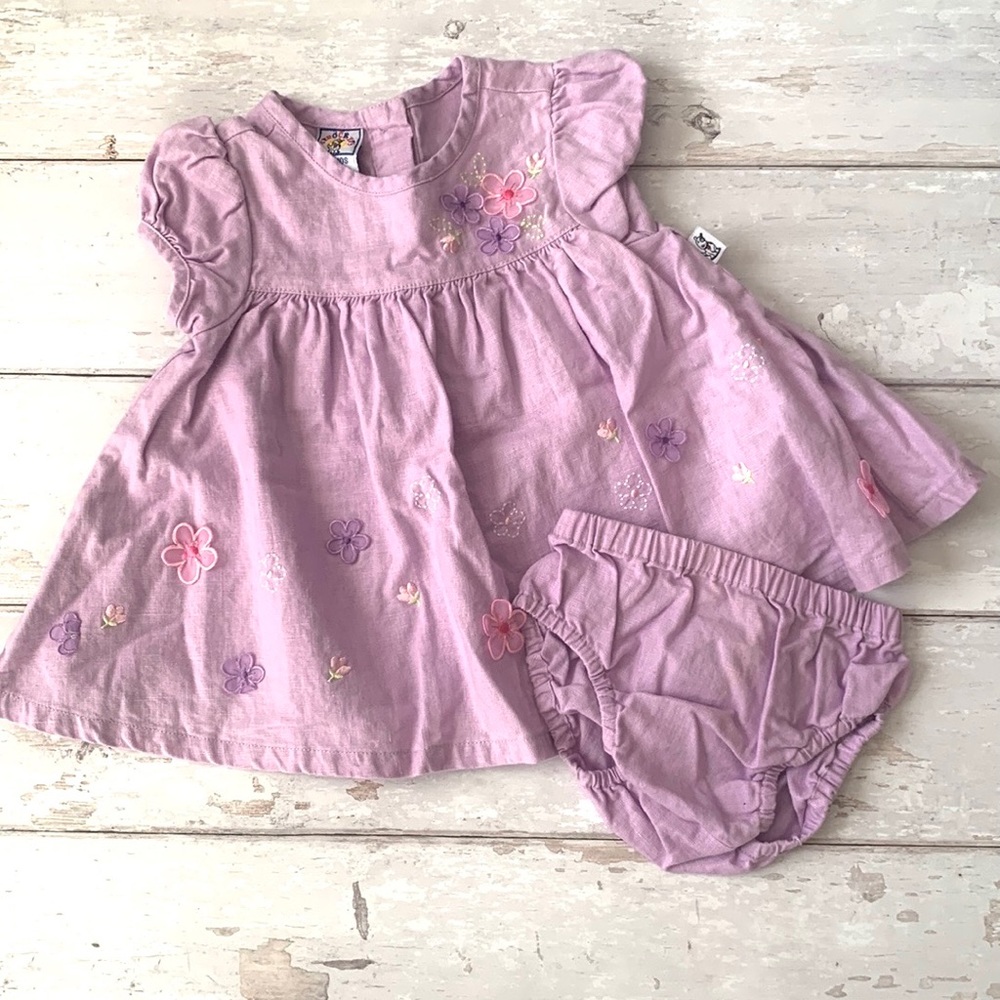 Baby Girl 6-9m Purple Butterfly Flower Spring Floral Dress & Bloomers Set